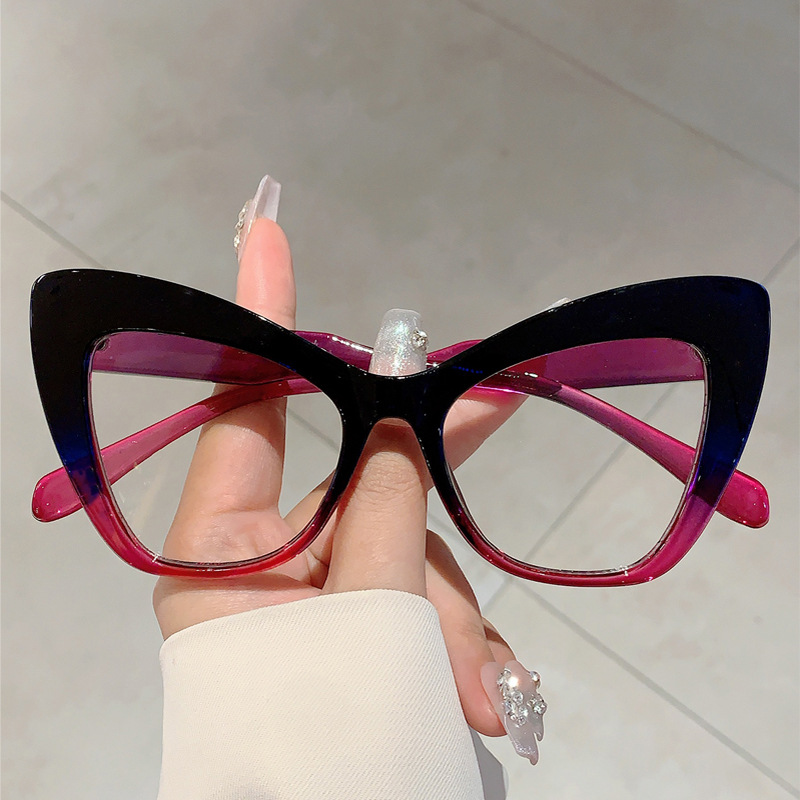 European and American style ins new retro trendy large frame cat eye anti-blue light glasses personalized color matching high value flat glasses