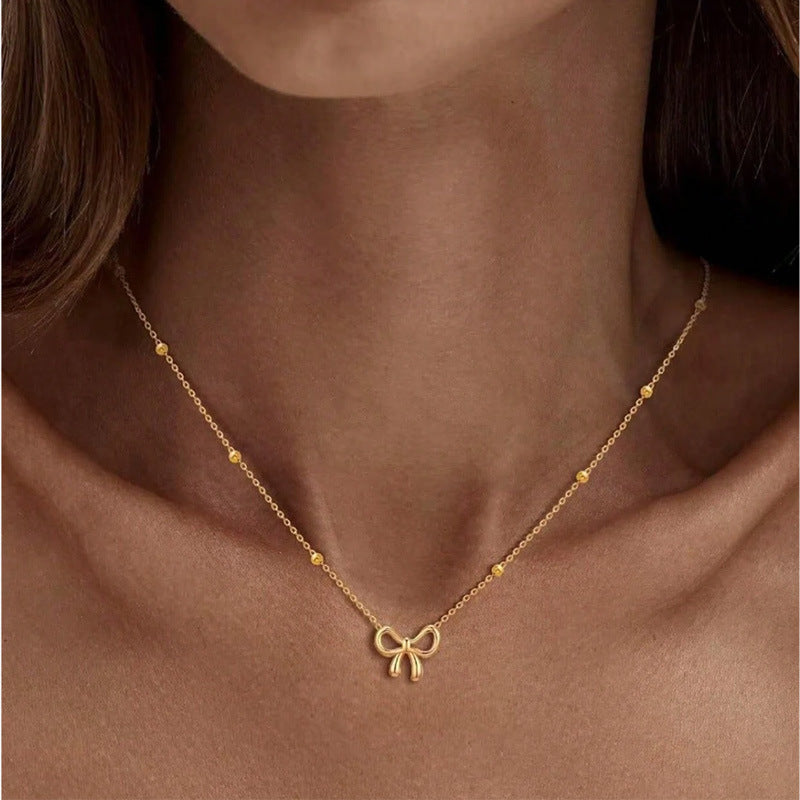 Irregular Double Bow Necklace for Women European and American Cross-Border New Fashion Simple Ins Style Clavicle Chain