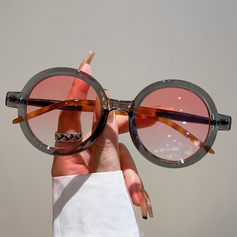 2023 New Retro Literary Douyin Same Style Round Frame Sunglasses European and American Anti-UV Sunglasses Wholesale