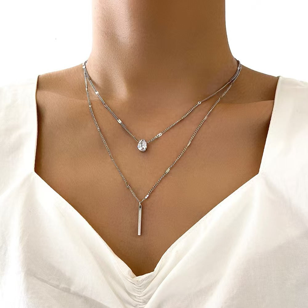 Fashionable European Style Double Layer Tassel Waterdrop Pendant Necklace Set