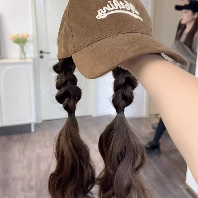Kony wig hat wig all-in-one upgraded artificial hair fashionable lazy wool roll new version with enlarged brim
